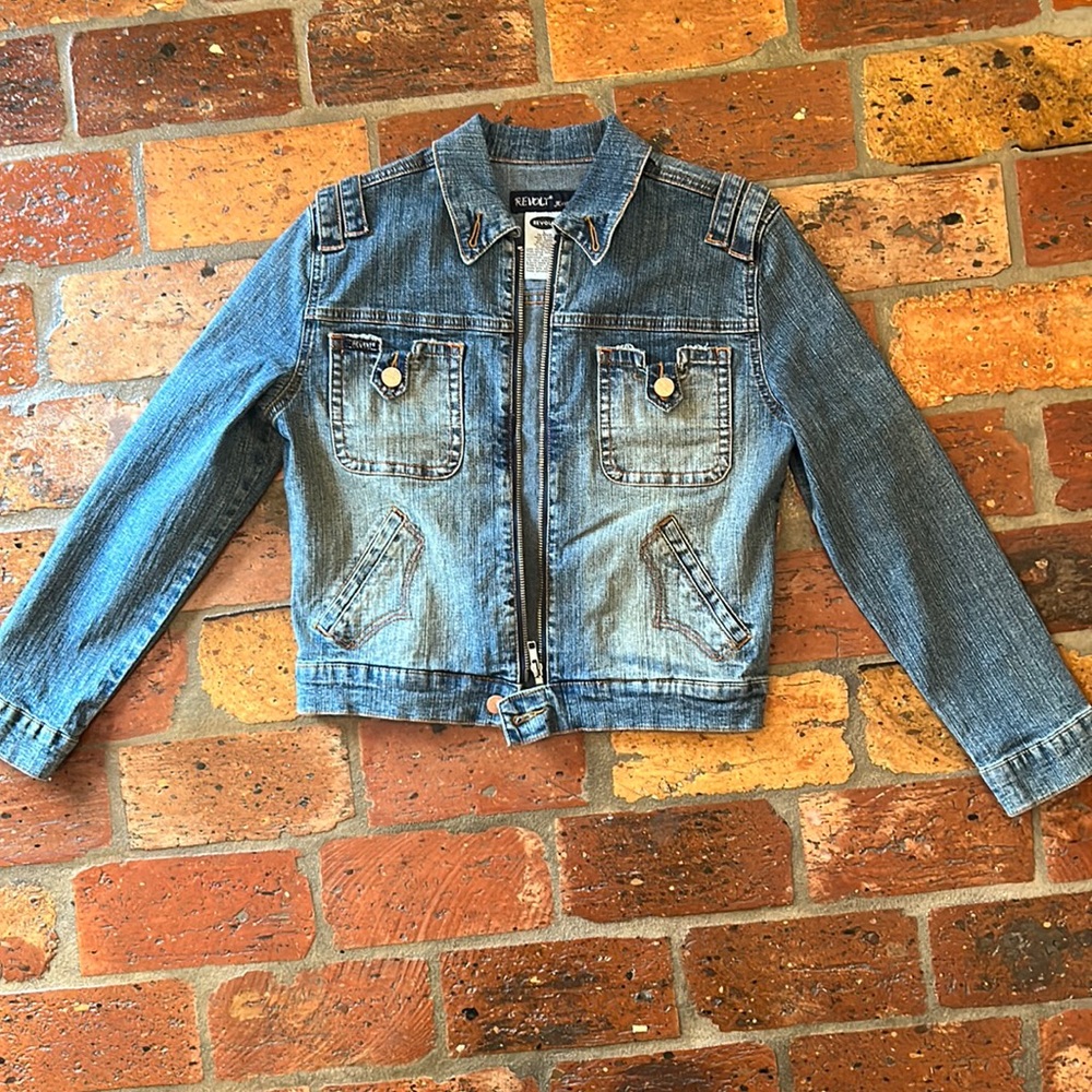 Revolt zip up denim blue Jean jacket szS-M